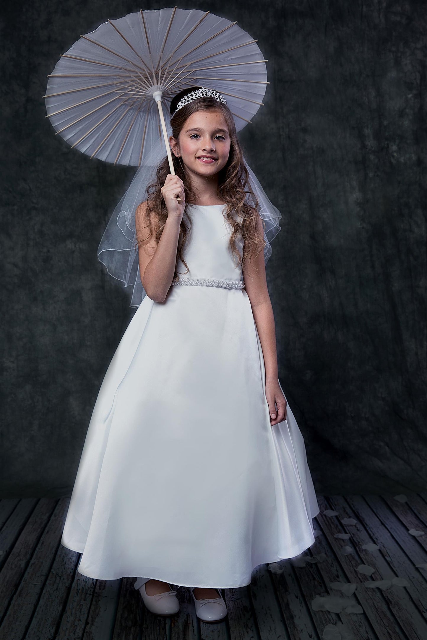 A-Line Girls Long Satin Gown, plus sized girls dress, First Communion gown, Flower Girl & Junior Bridesmaid dress. Shop online GTA, Canada girls fancy dresses.