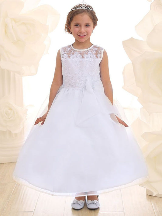 Fancy Extravagant Bow Girls Party Dress White Front View