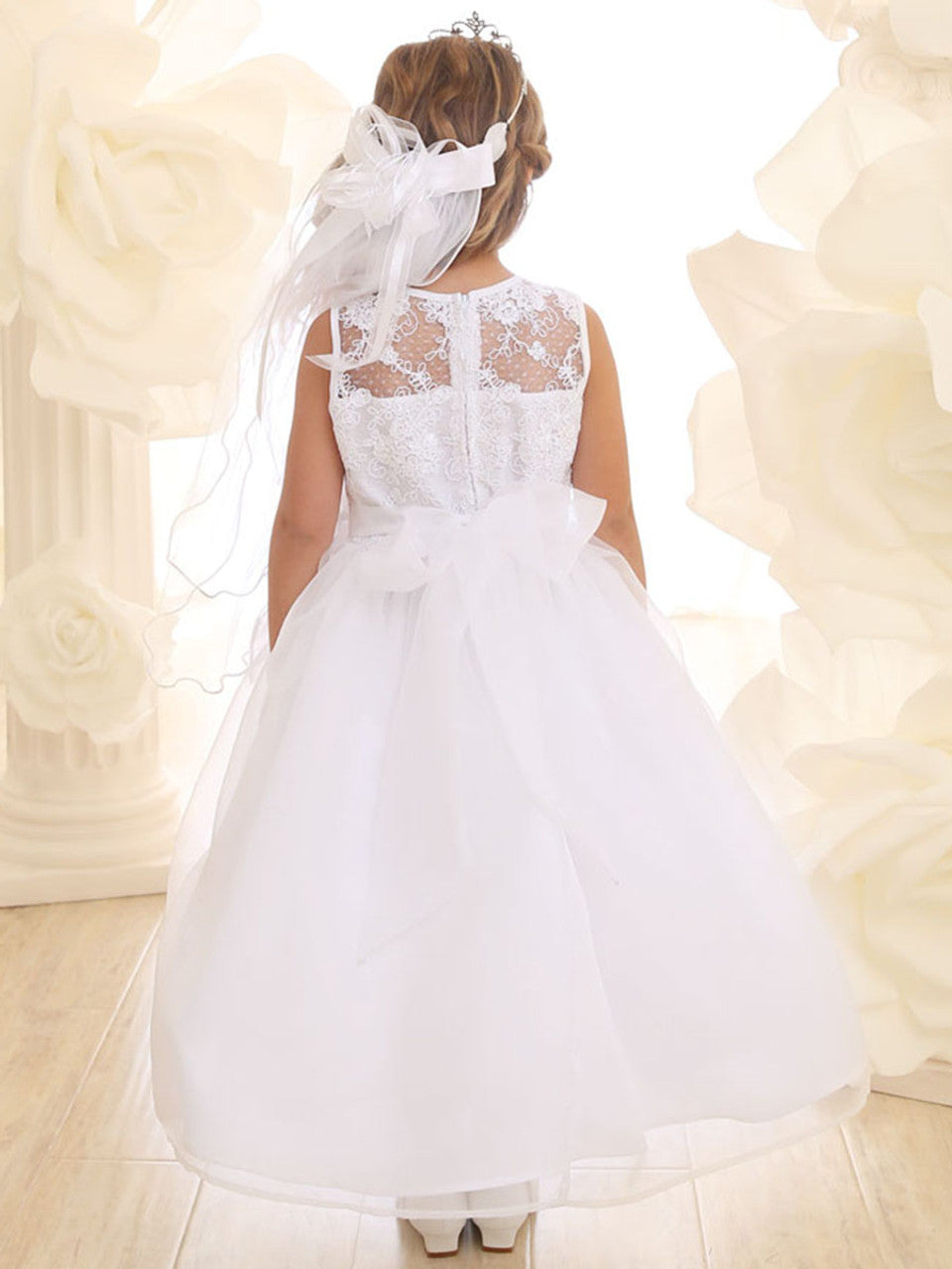 Fancy Extravagant Bow First Communion Girls Dress White Ivory Canada