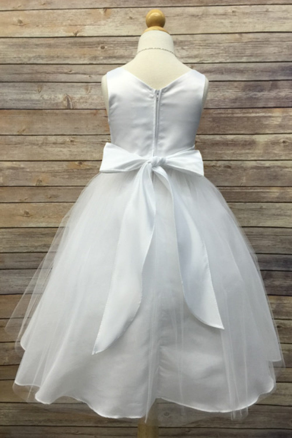 Bella Rhinestone Trim Girls Dress Ivory Back View