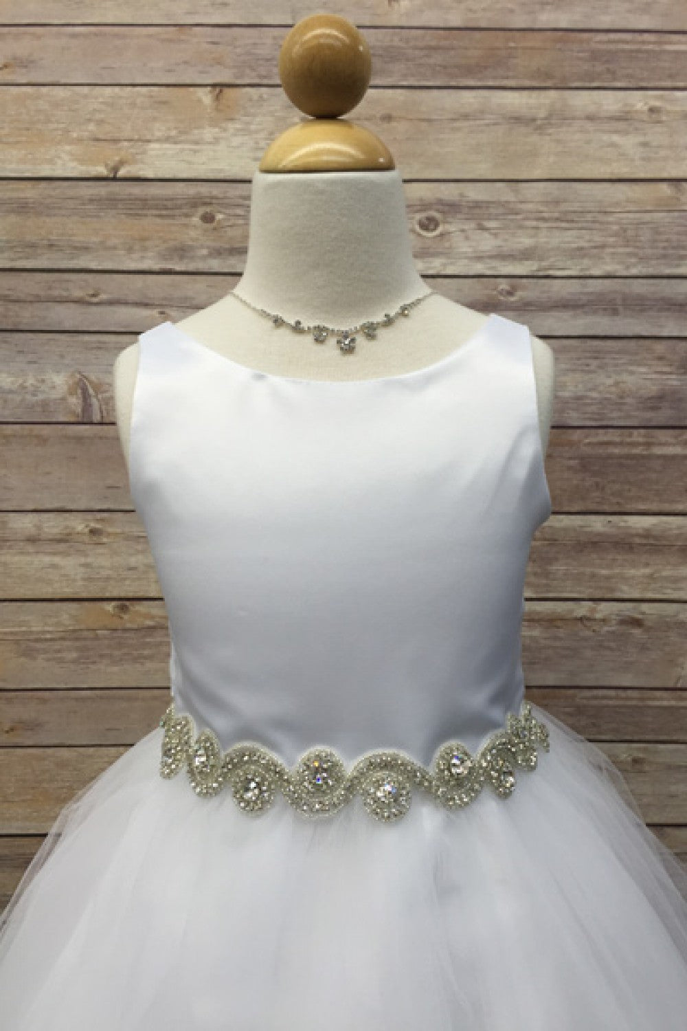 Bella Rhinestone Trim Girls Dress Ivory Trim View