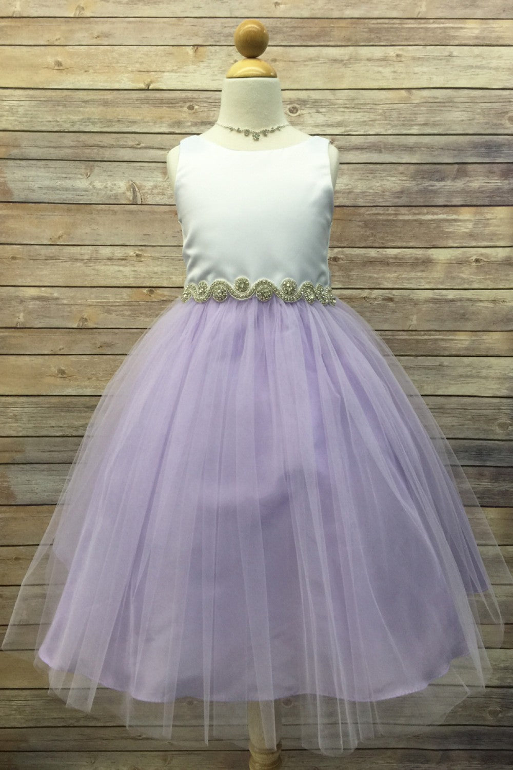 Bella Rhinestone Trim Girls Dress Lilac Front View