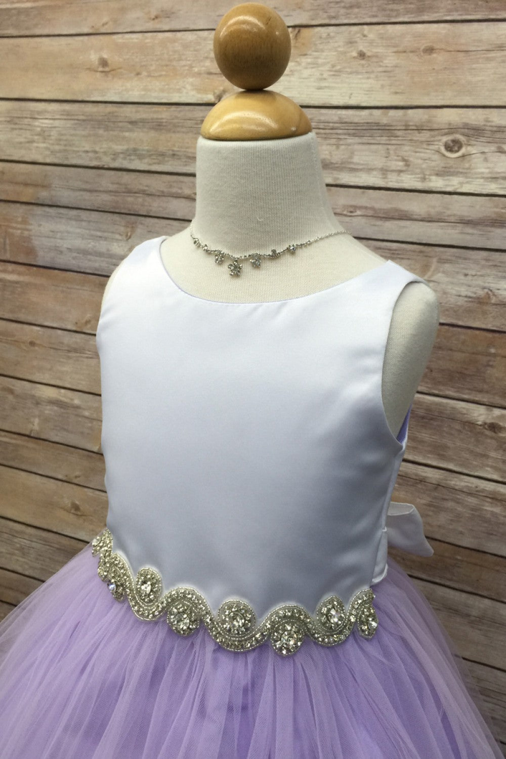 Bella Rhinestone Trim Girls Dress Lilac Side Live View