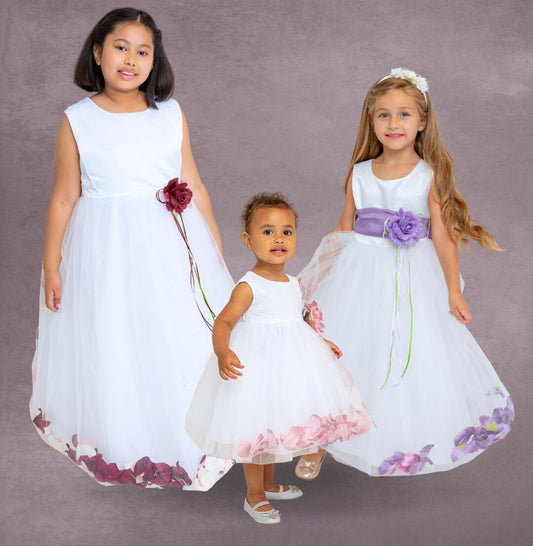 Classic Flower Petal Dress White Group View