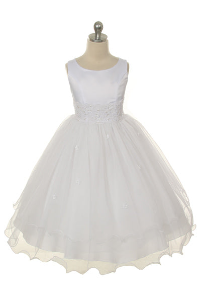 Classic Lace Waist Girls Dress Ivory Front View