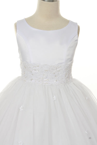 Classic Lace Waist Girls Dress Lace Detail Front View