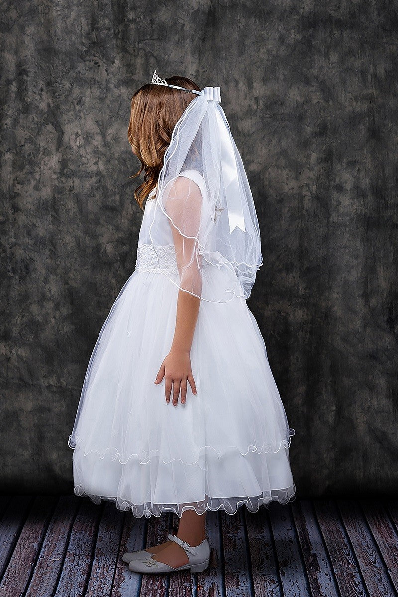 Classic Lace Waist Girls Dress White Side View
