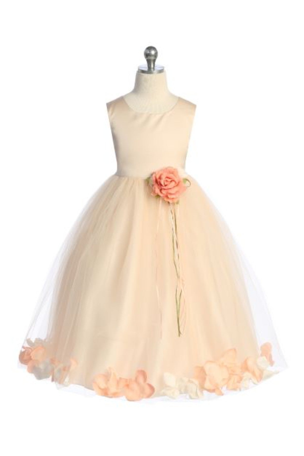 Classics Flower Petal Girls Dress Ivory Blush Coral Front View