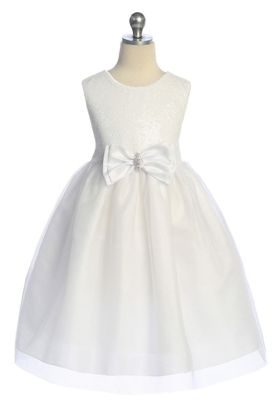 Dazzling Sequin Top First Communion Dress White Front View