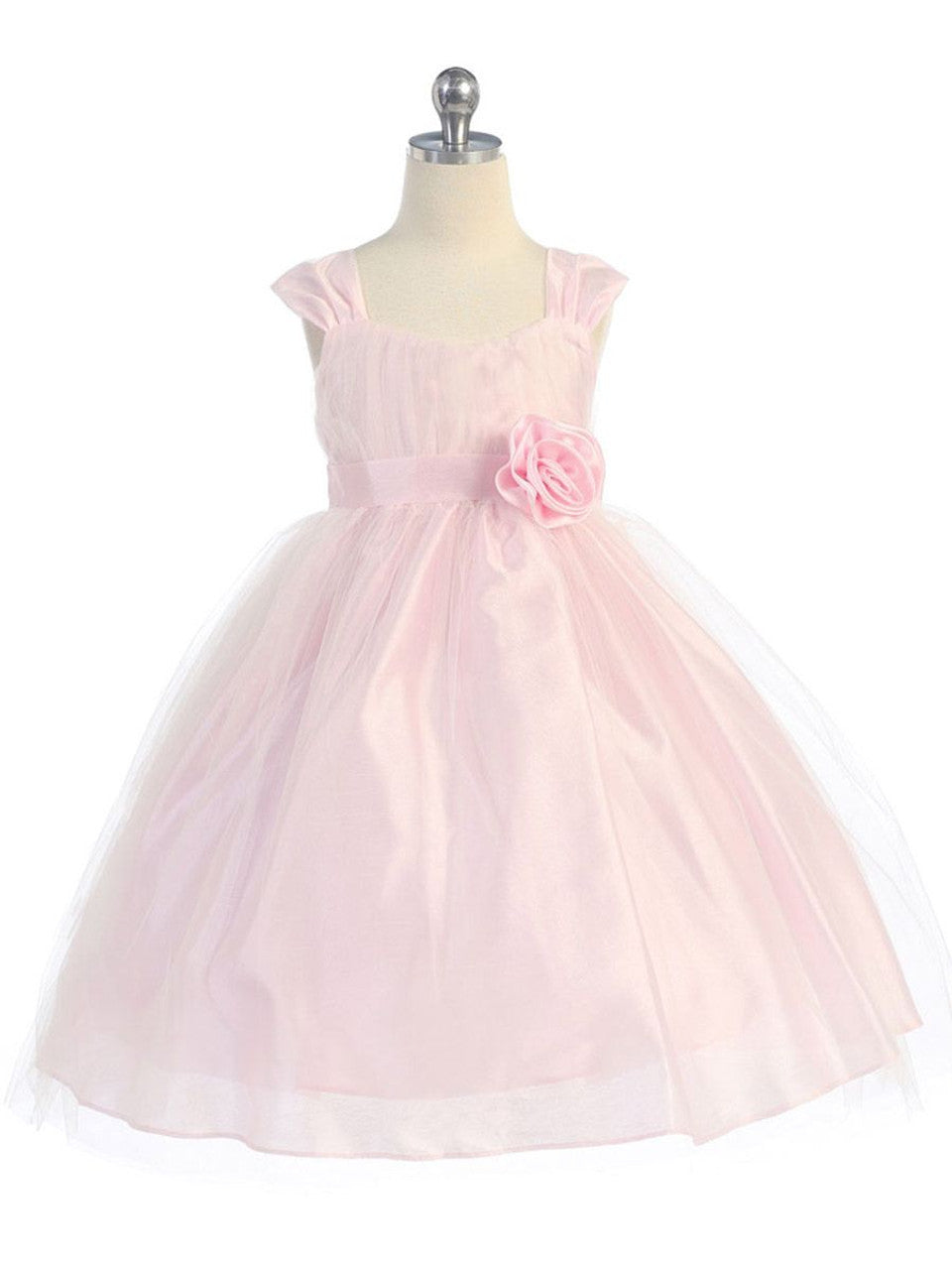 Fancy Affordable Tulle Girls Dress Pink Front View