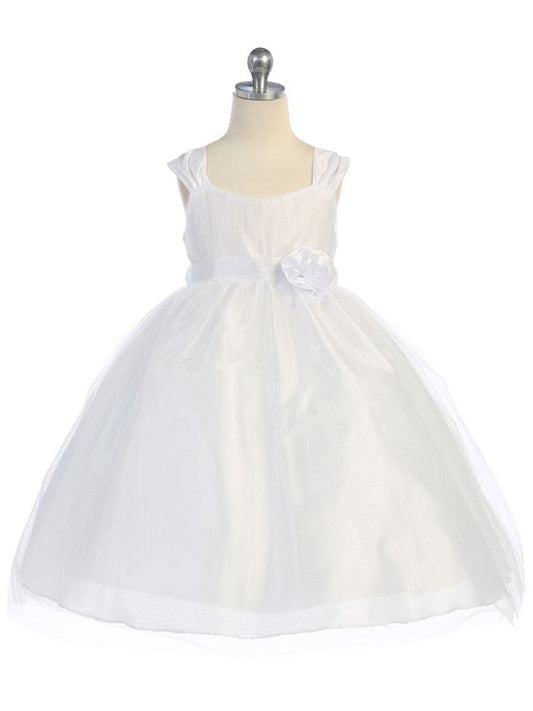 Fancy Affordable Tulle Girls Dress White Front View