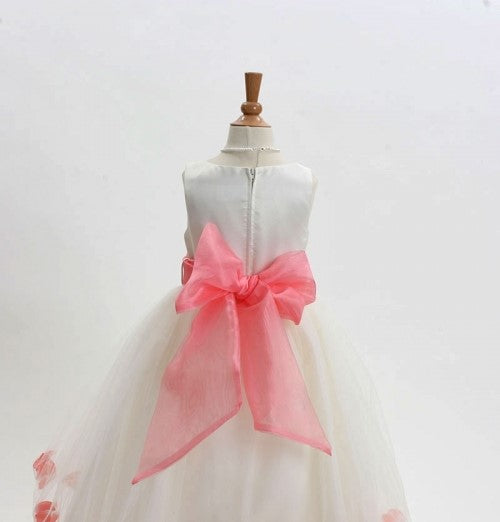 Fancy Baby Girls Petal Dress With Sash blush White Canada back