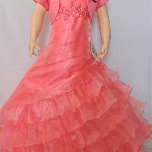 Fancy Flamingo Girls Formal First Communion Gown Coral Front View