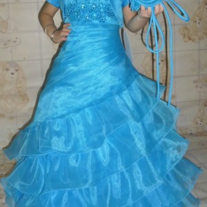 Fancy Flamingo Girls Formal First Communion Gown Turquoise Front View