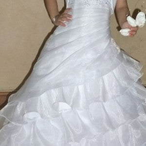 Fancy Flamingo Girls Formal First Communion Gown White Front Detail Front