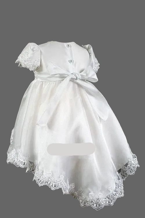 Fancy Girls High Low Baptism Christening Dress White Canada back