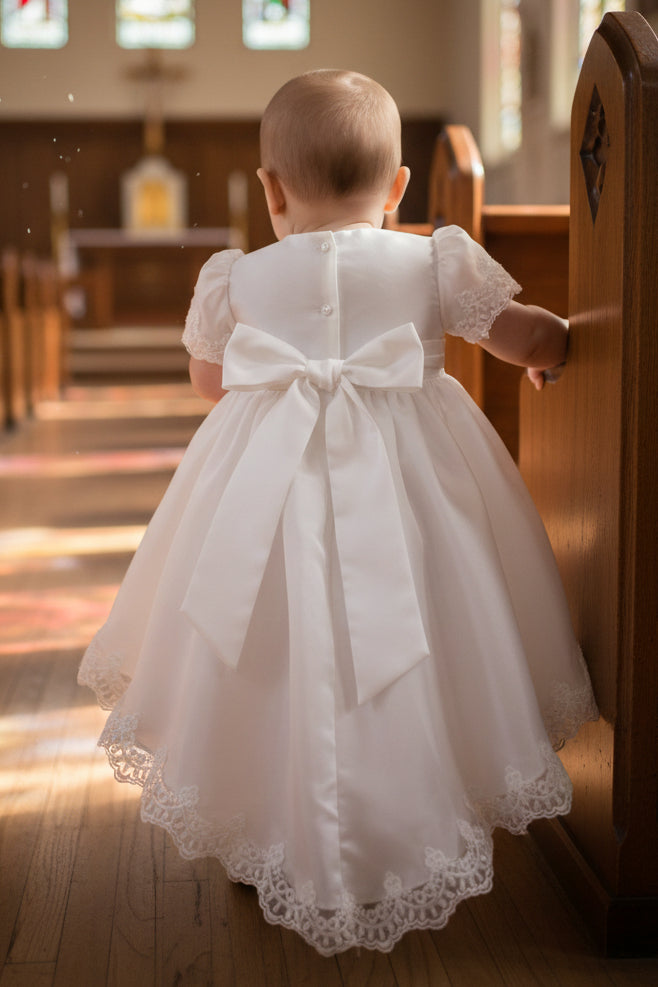 Fancy Girls High Low Baptism Christening Dress White Canada back