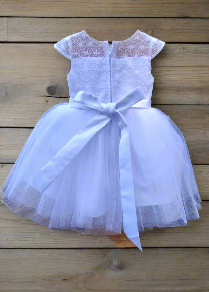 Fancy Hanging Appliqué Girl Dress White Back View