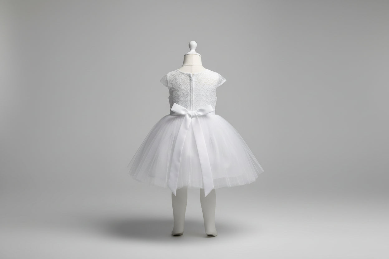 Fancy Hanging Appliqué Girl Dress White Back View