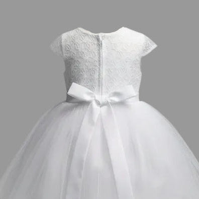 Fancy Hanging Appliqué Girl Dress White Back View