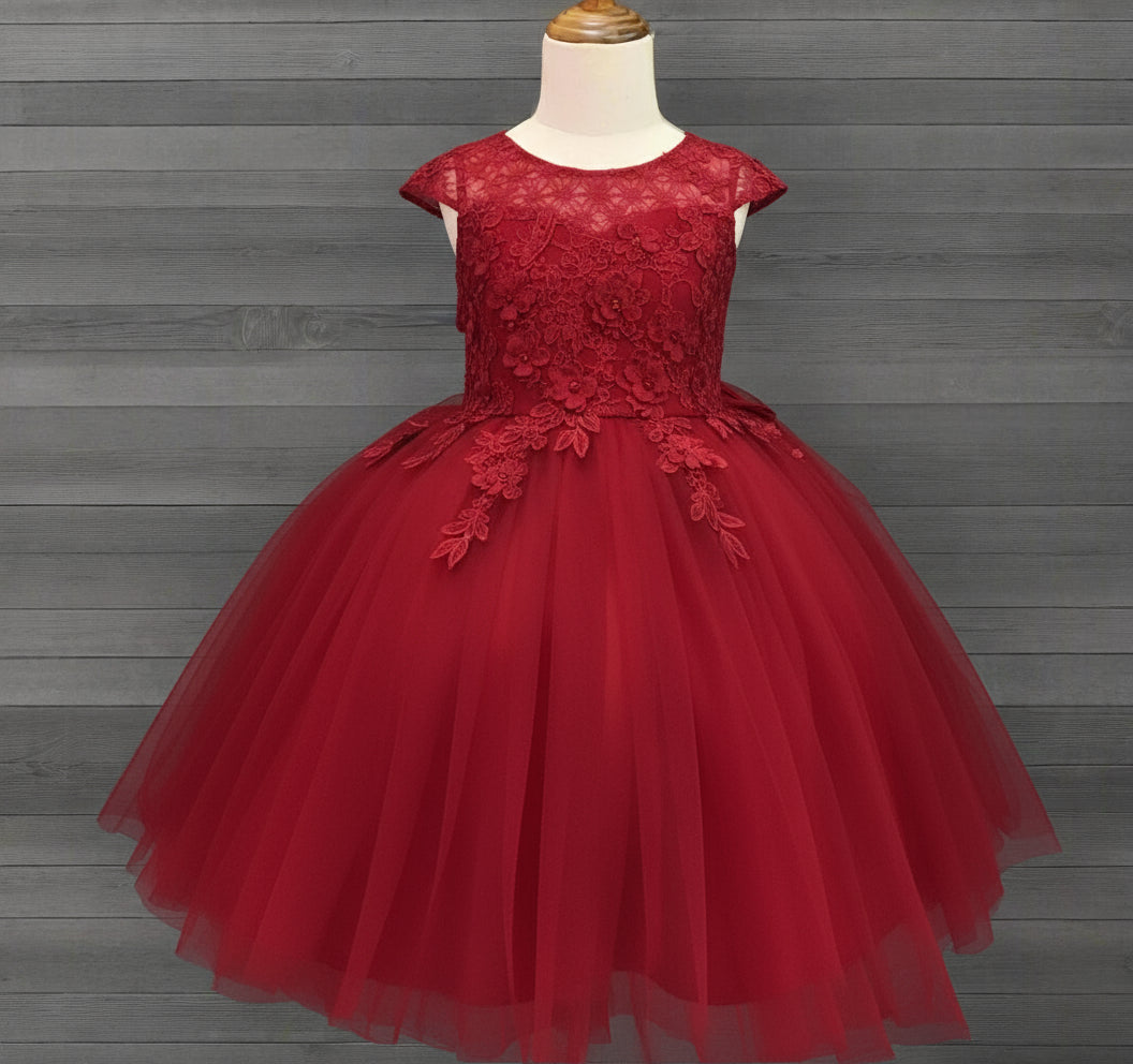 Fancy Hanging Appliqué Girl Dress White Front View