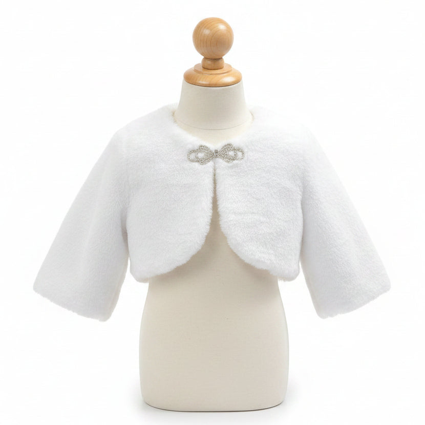 Fancy Jeweled Clasp Faux Fur Bolero White Ivory Girls & Baby Canada 4