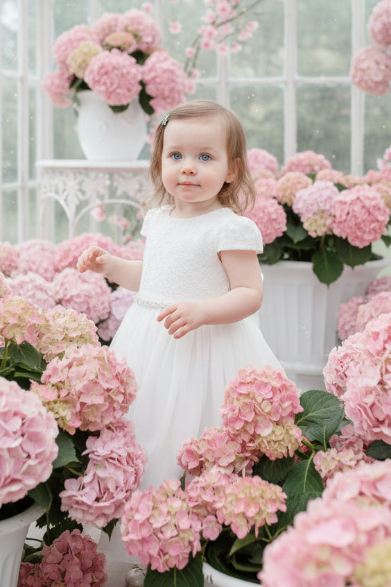 Fancy Lace Top Baby Dress With Rhinestone Belt White Ivory Canada2