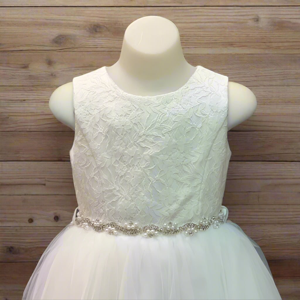 Fancy Lace Top Flower Girls Dress White Top View