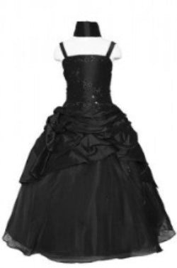 Fancy Sequined Girls Formal Gown Black Front View