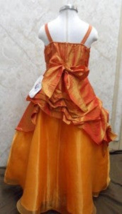 Fancy Sequined Girls Formal Gown Orange Back View