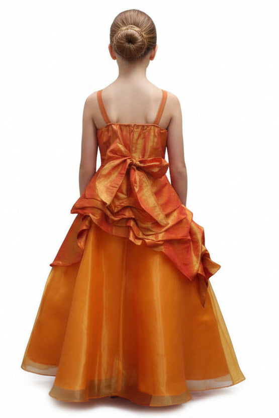 Fancy Sequined Girls Formal Gown Orange Back View