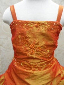 Fancy Sequined Girls Formal Gown Orange Front View