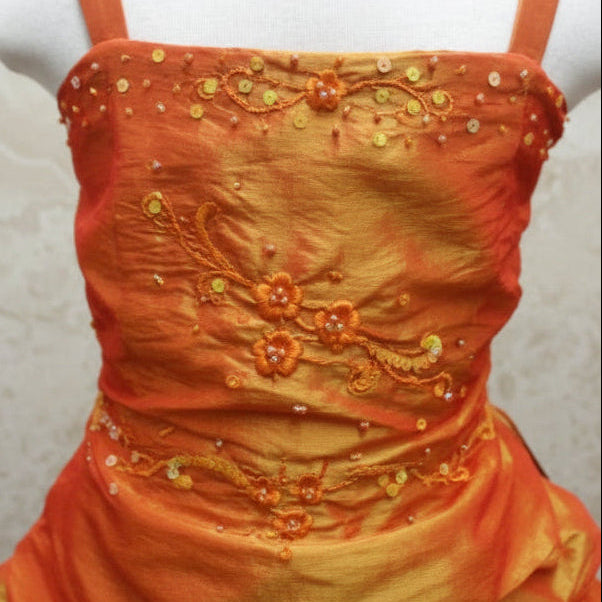 Fancy Sequined Girls Formal Gown Orange Front View