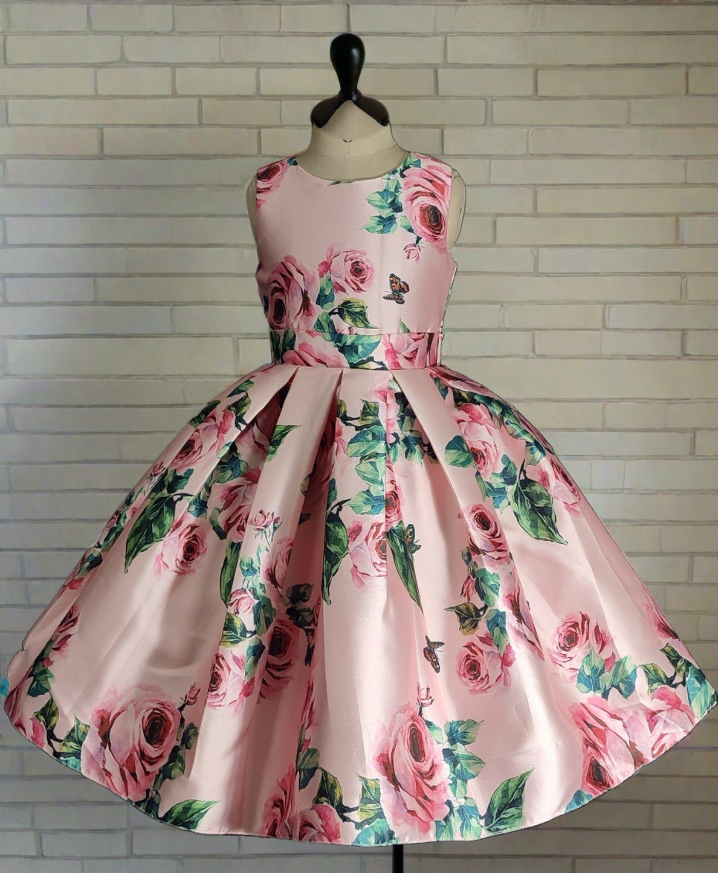 Fancy Vintage Floral Girls Party Dress Pink front View