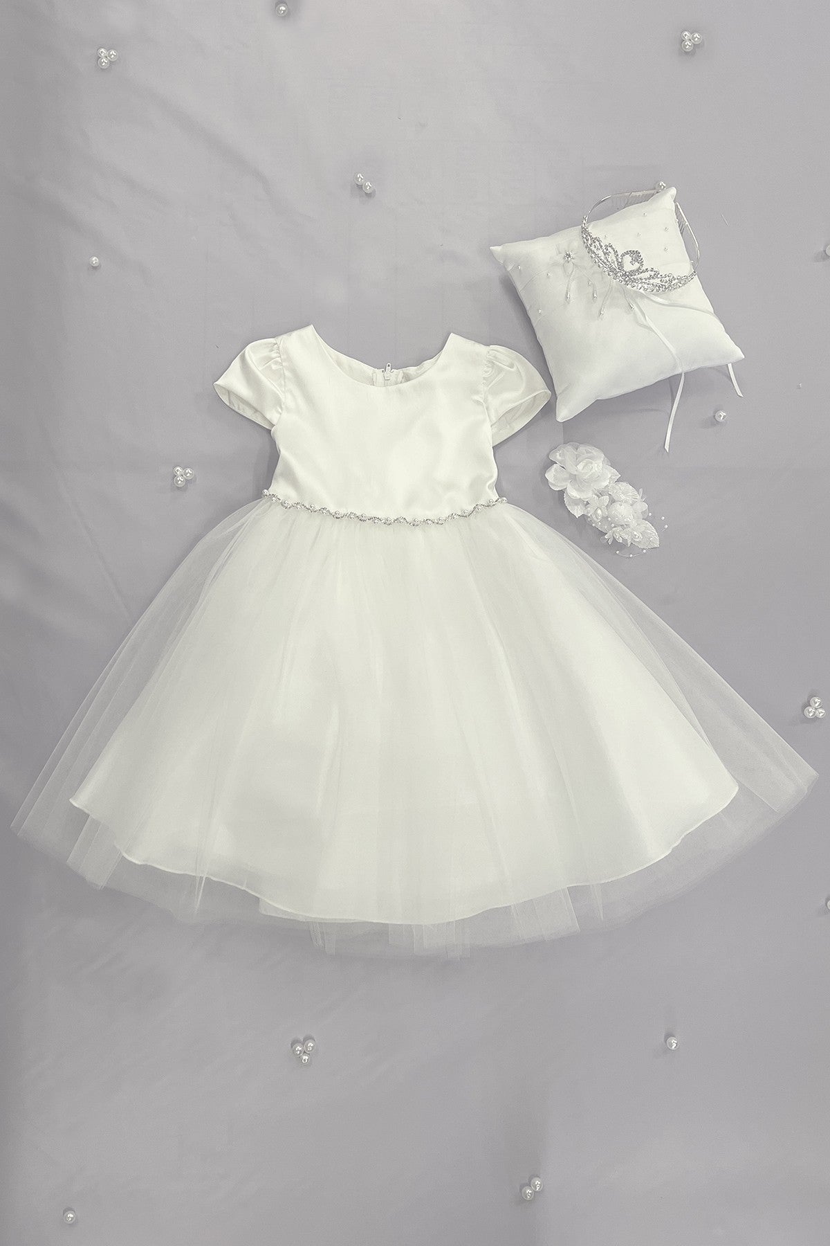 Fitted Cap Sleeve Girls Dress Customise Ivory Ensemble View