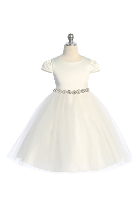 Fitted Cap Sleeve Girls  Dress Customise Ivory Front View