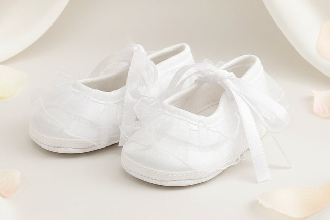 Girls Baptism Christening Shoe White Satin Organza Ruffle Canada pair