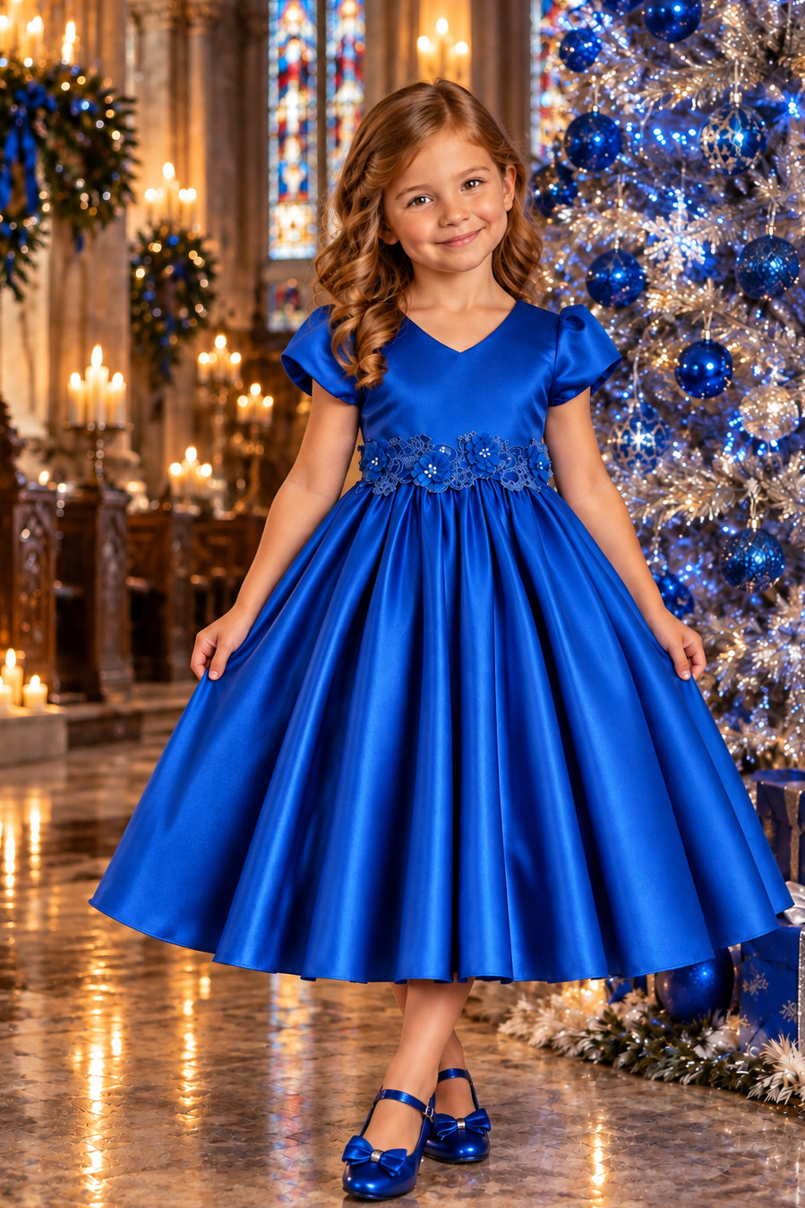 Girls Formal Dress V-Neck Satin Canada royal