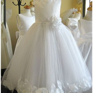 Classics Flower Petal Sash Girls Dress - White & Ivory - Girls Plus Size