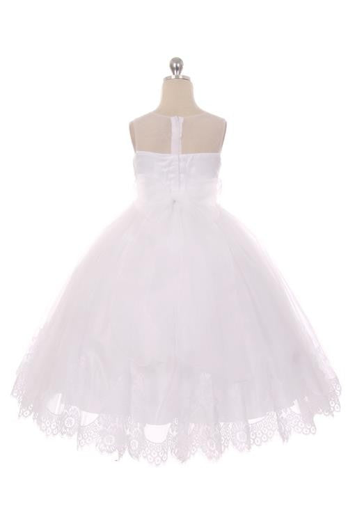 Lace Illusion First Communion Dress White Back View