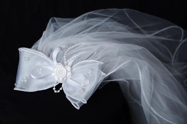 Layered Comb Veil Adorned With Bow and Pearls Girls White Ivory Canada 2