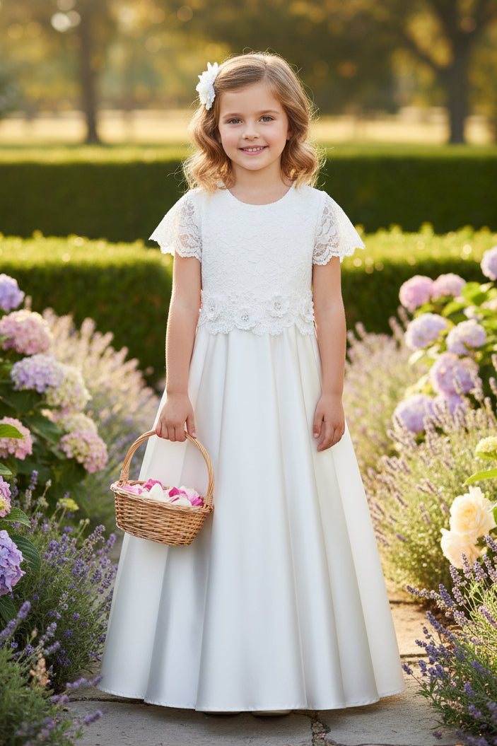 Long Girls Dress With Beautiful 3d Flower Belt Canada white front