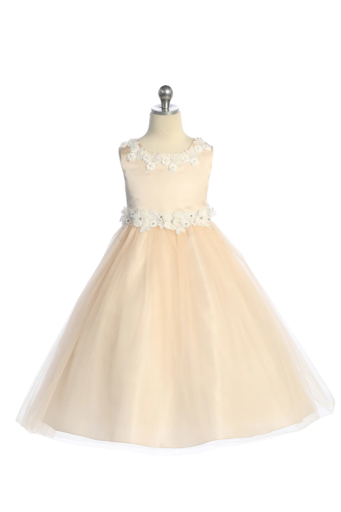 Luxurious Flora Top Flower Girl Dress  Blush Front View