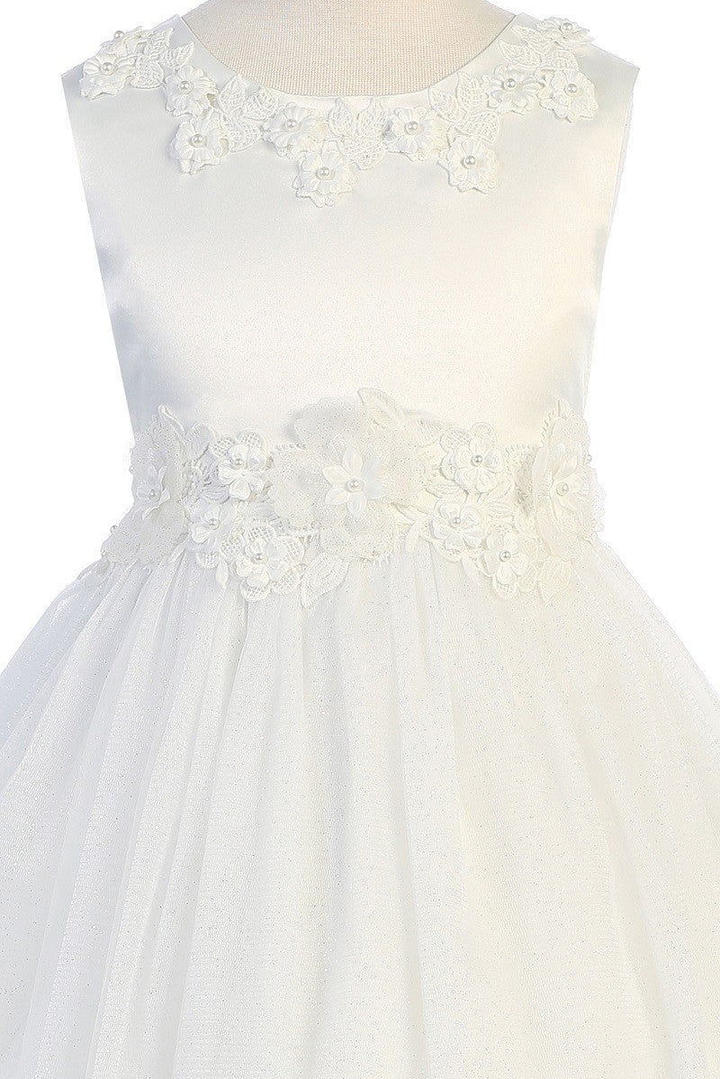 Luxurious Flora Top Flower Girl Dress Ivory front Top View