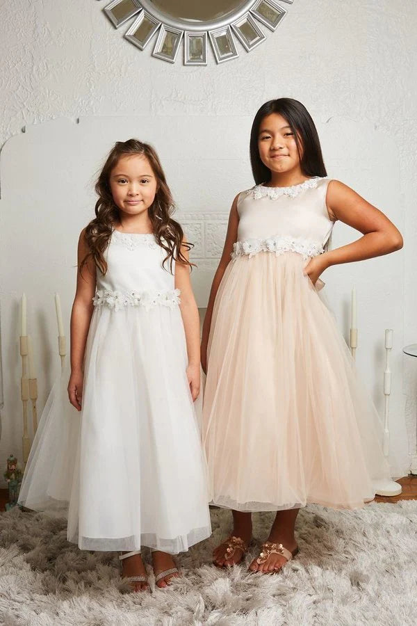 Luxurious Flora Top Flower Girl Dress White, Blush Live View