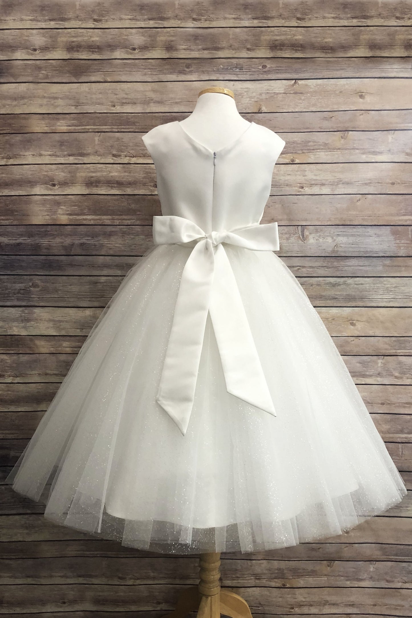 Pearl Neckline Girls Dress Ivory Back View