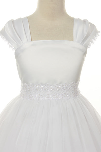 Pleated Cap Sleeve Girls Dress, plus size girls dress for First Communion or Flower Girl. Shop girls plus size dress and frock Canada, greater Toronto area..