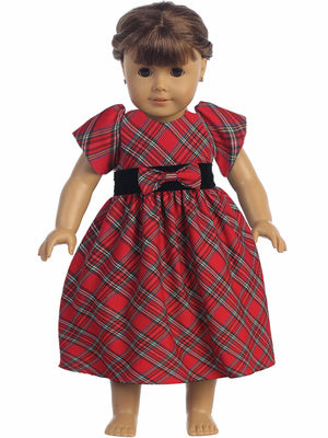 Royal Stewart Tartan Doll Dress Girls Holiday Dress Red Plaid Front View