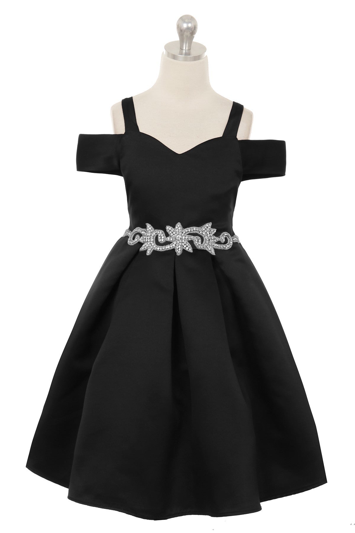 Satin Peekaboo Shoulder Girls Dress Multi Colour Black View