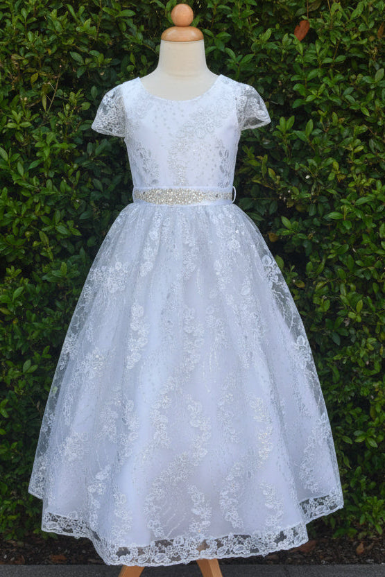 Sequined Lace First Communion Dress Rhinestone Belt Canada